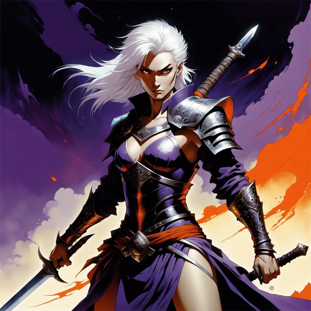 Heroic Androgynous Warrior in Vibrant Fantasy Armor