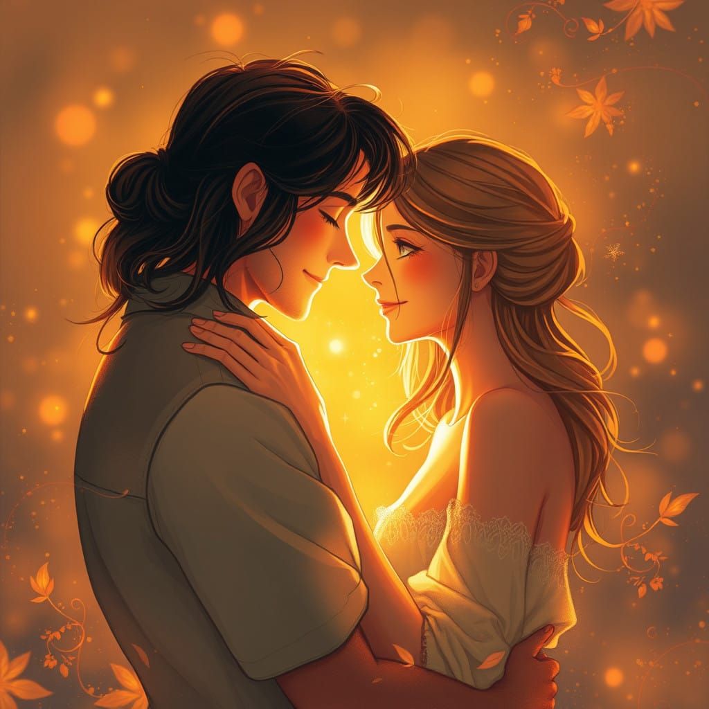 Couple Lost in Each Other's Eyes in Warm Golden Light