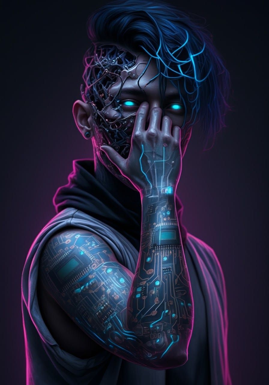 Cyberpunk Tattoo Sleeve with Glowing Neon Circuits