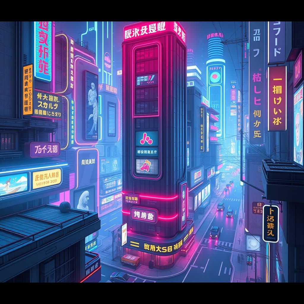 Futuristic Cityscape in Neon Colors