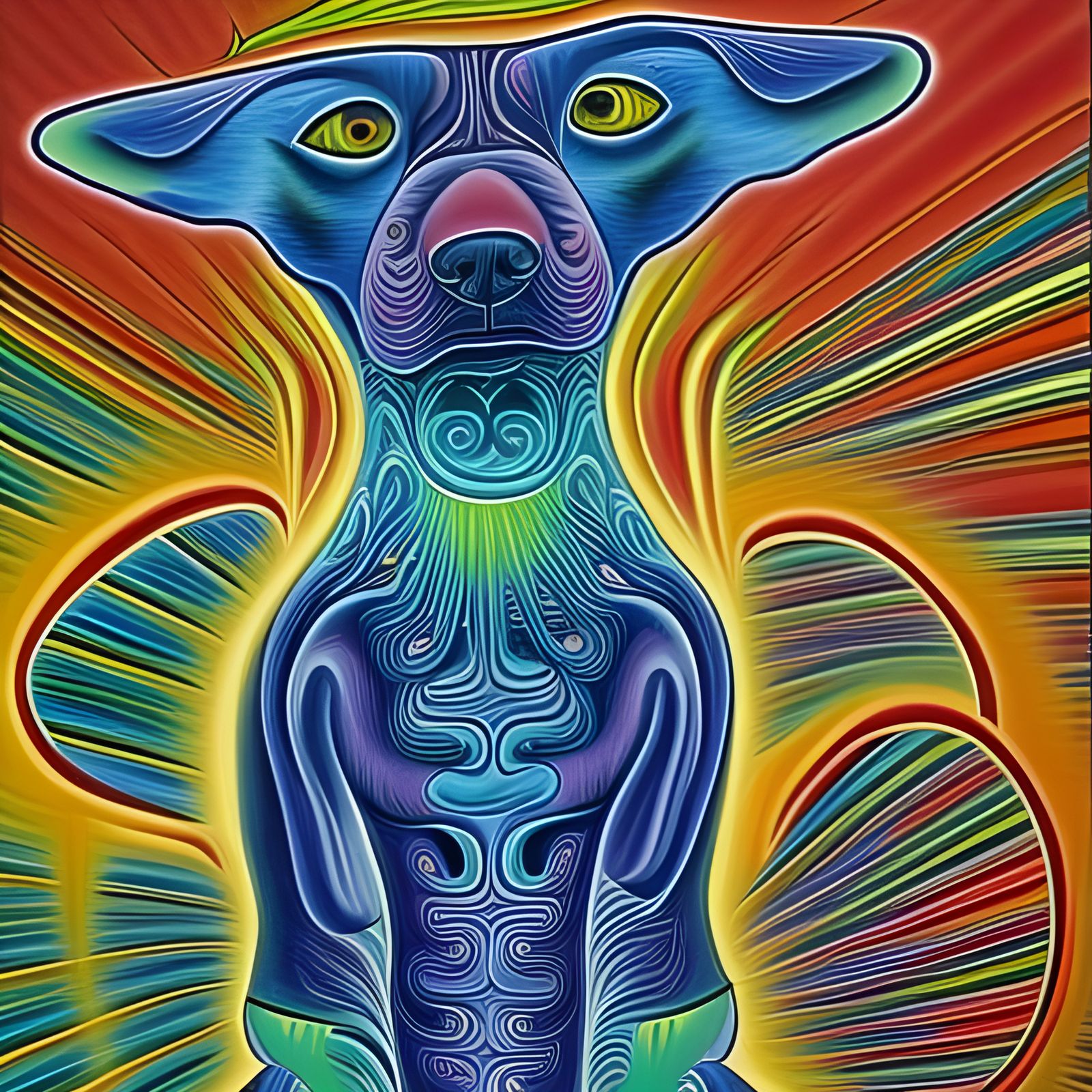 Psychedelic Dog Smoking: Alex Grey Inspired Art