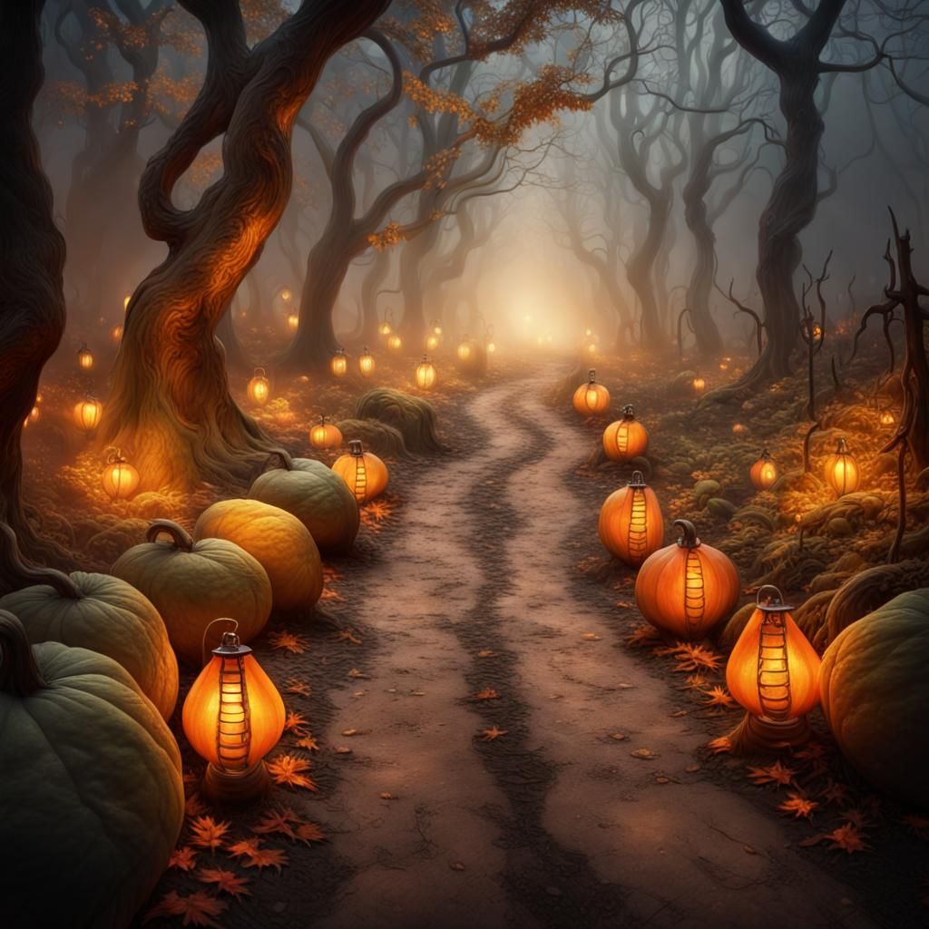 Magical Gourd Grove in Hyperrealistic Fantasy Style
