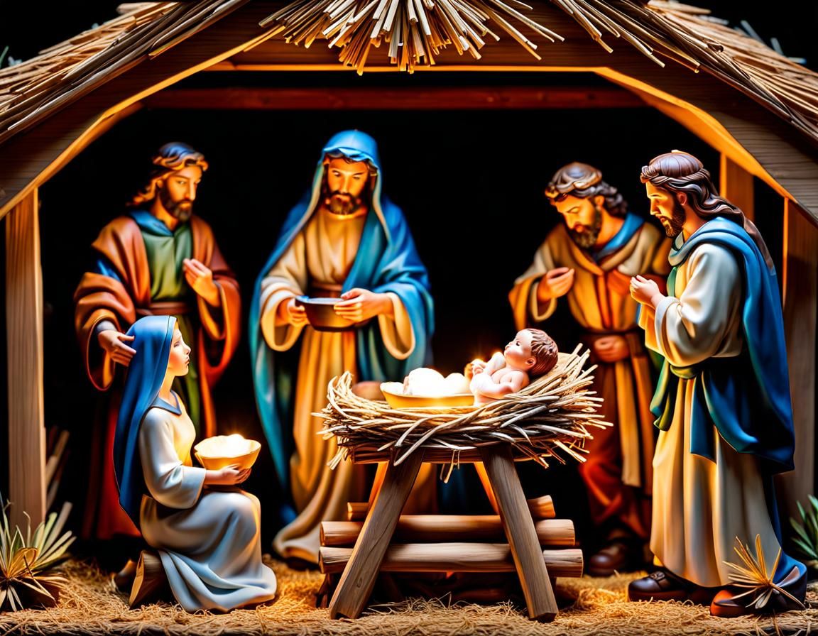Hyperrealistic Nativity Scene: A Christmas Manger View