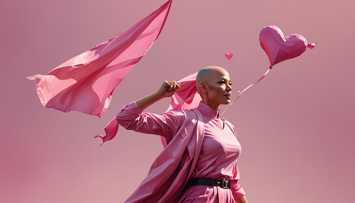 Bald Woman with Pink Heart Flag Concept Art