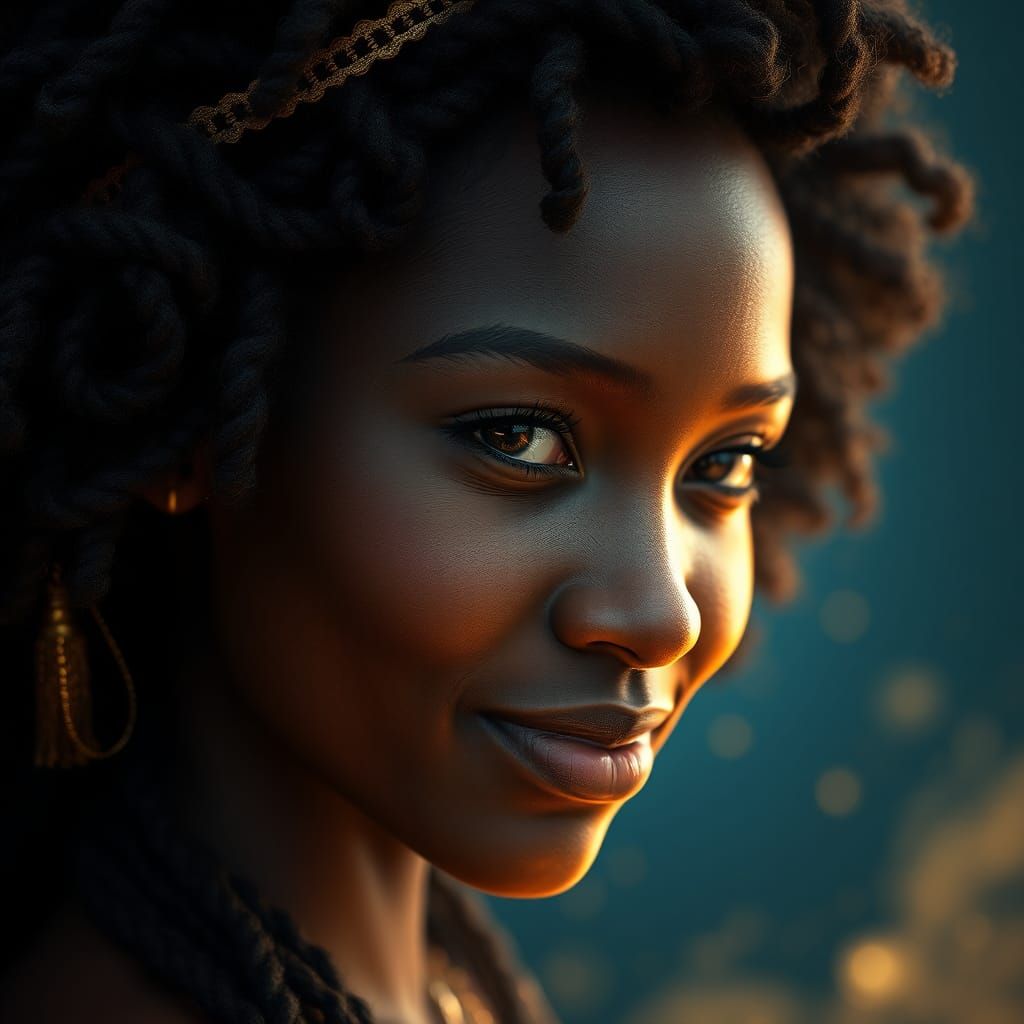 African Woman with Afro in Dreamlike Realm