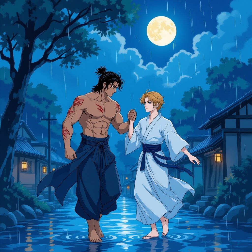 Romantic Dance in Rainy Japanese Village