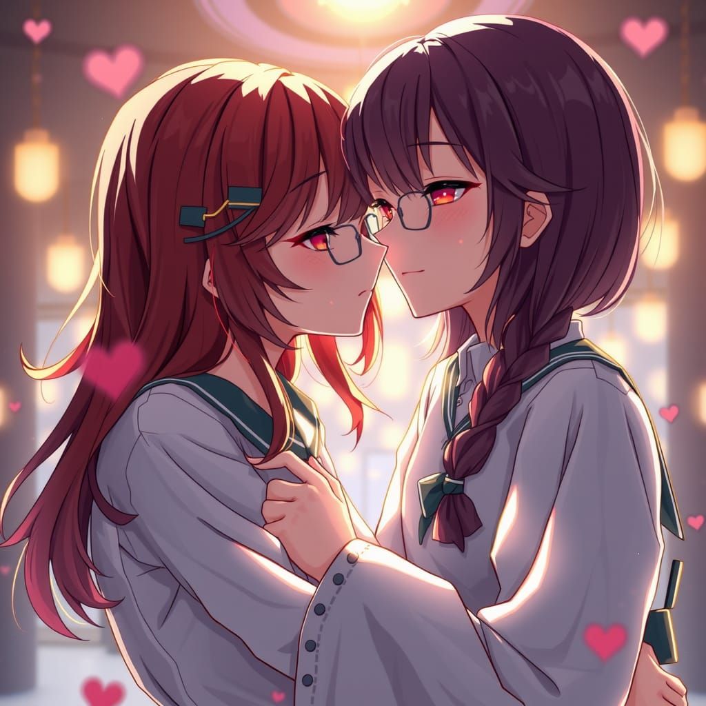 Emotional Yuri Anime Scene of Two Girls