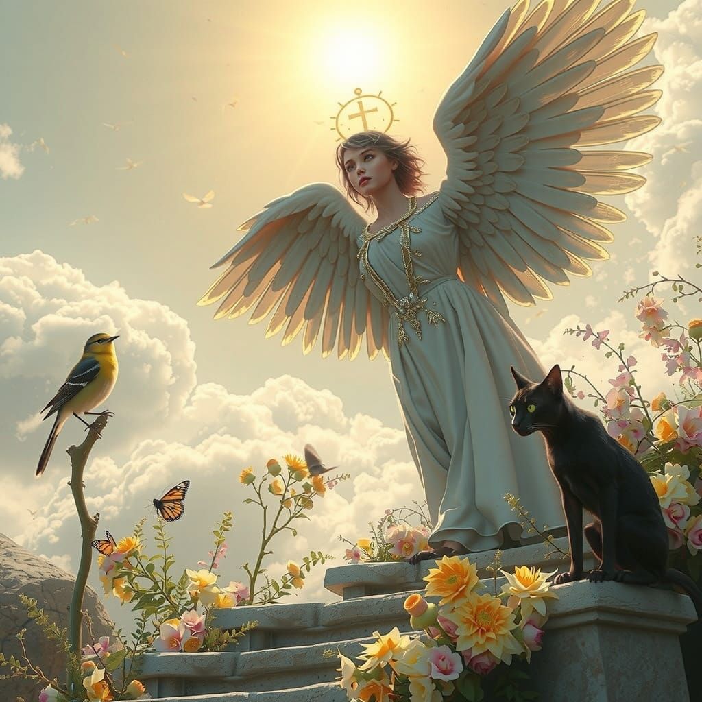 Male Angel in Rococo Gown on Cloud