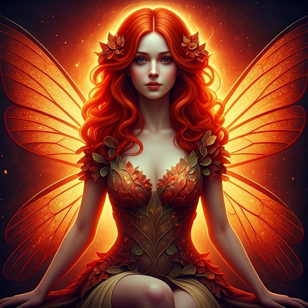 Red-Haired Fairy in Art Nouveau Style