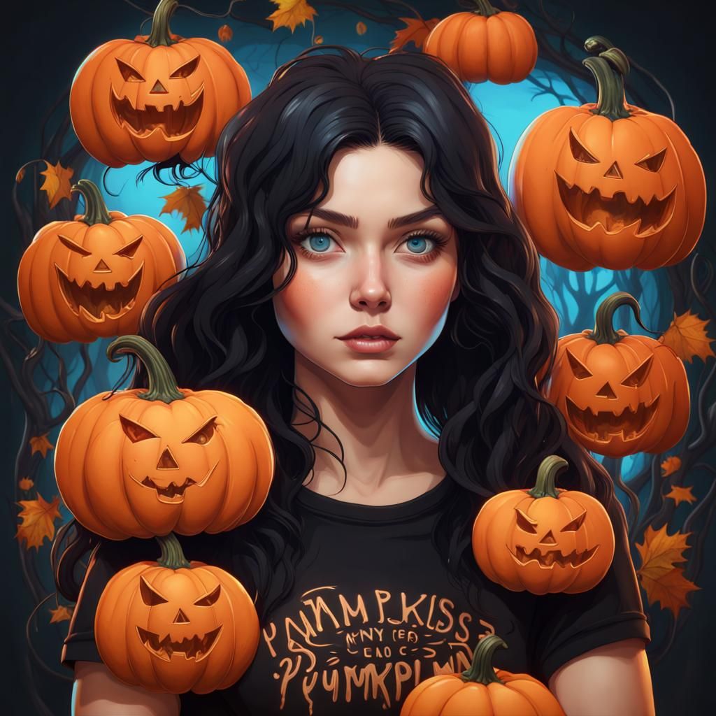 Cute Girl with Pumpkin Shirt, Fantasy Art
