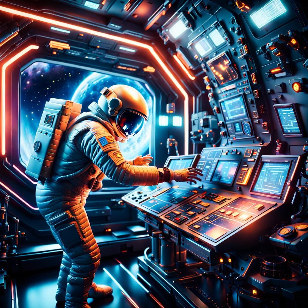 Astronaut Scientist Activating Support System: Hyperrealisti...