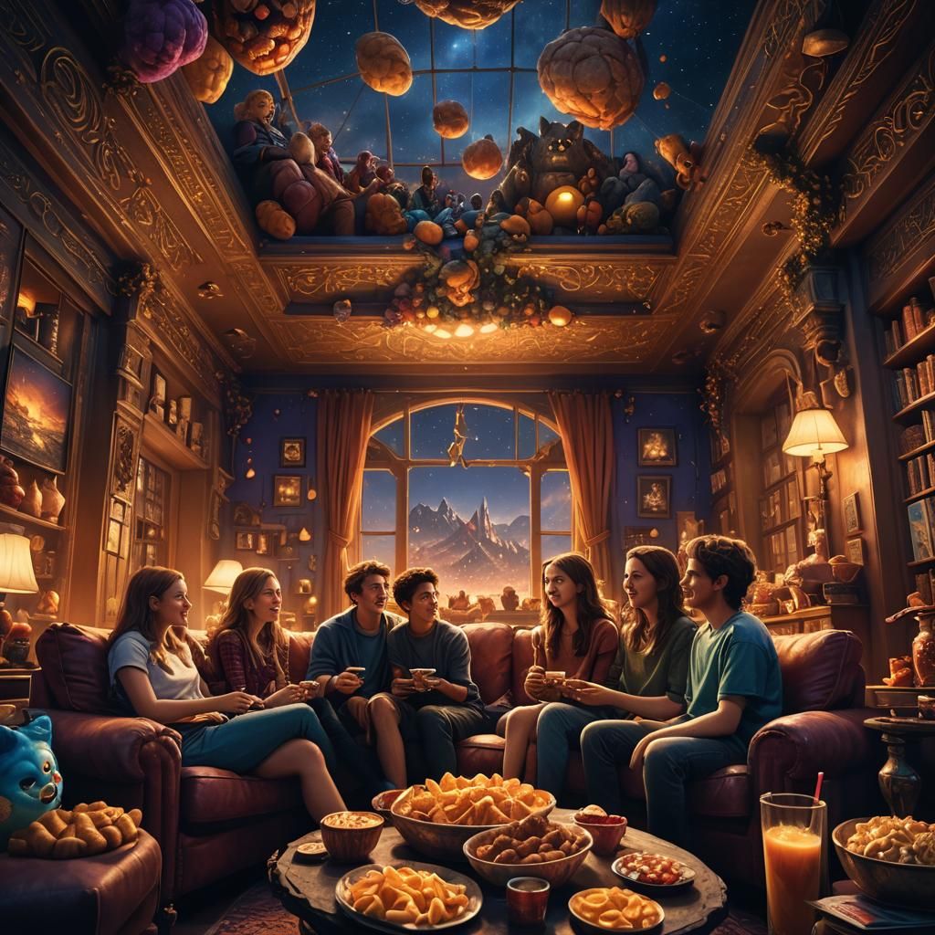 Cozy Fantasy Movie Night in Art Deco Style