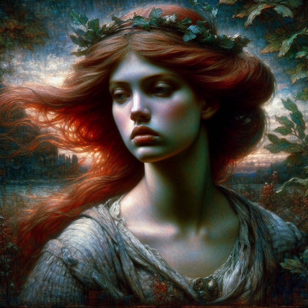 Melancholic Redhead in Romantic Pre-Raphaelite Style