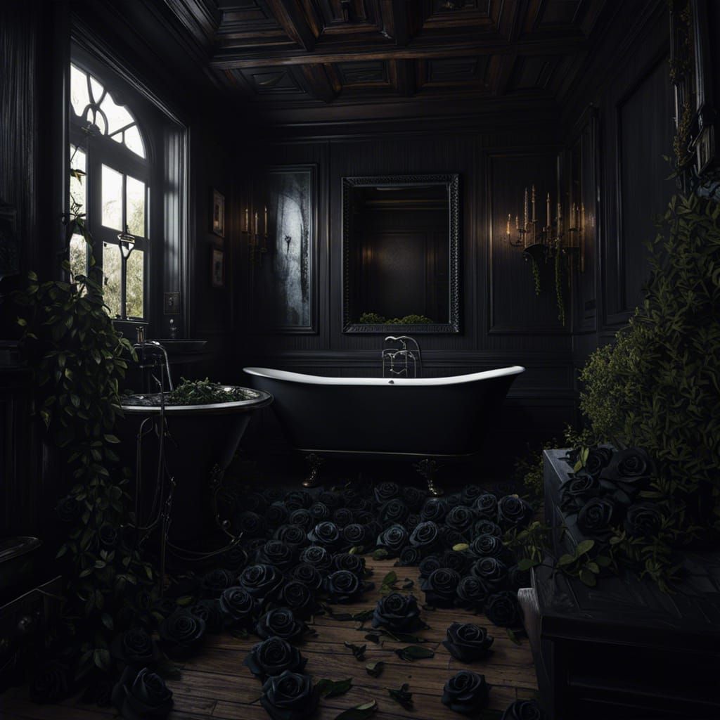 Creepy Goth Bathroom Interior in Hyperrealistic Style