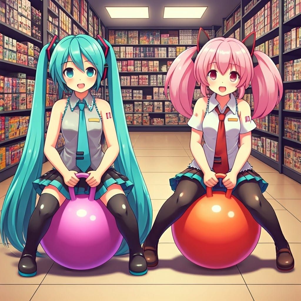 Hatsune Miku and Chibiusa Bouncing at Record Store