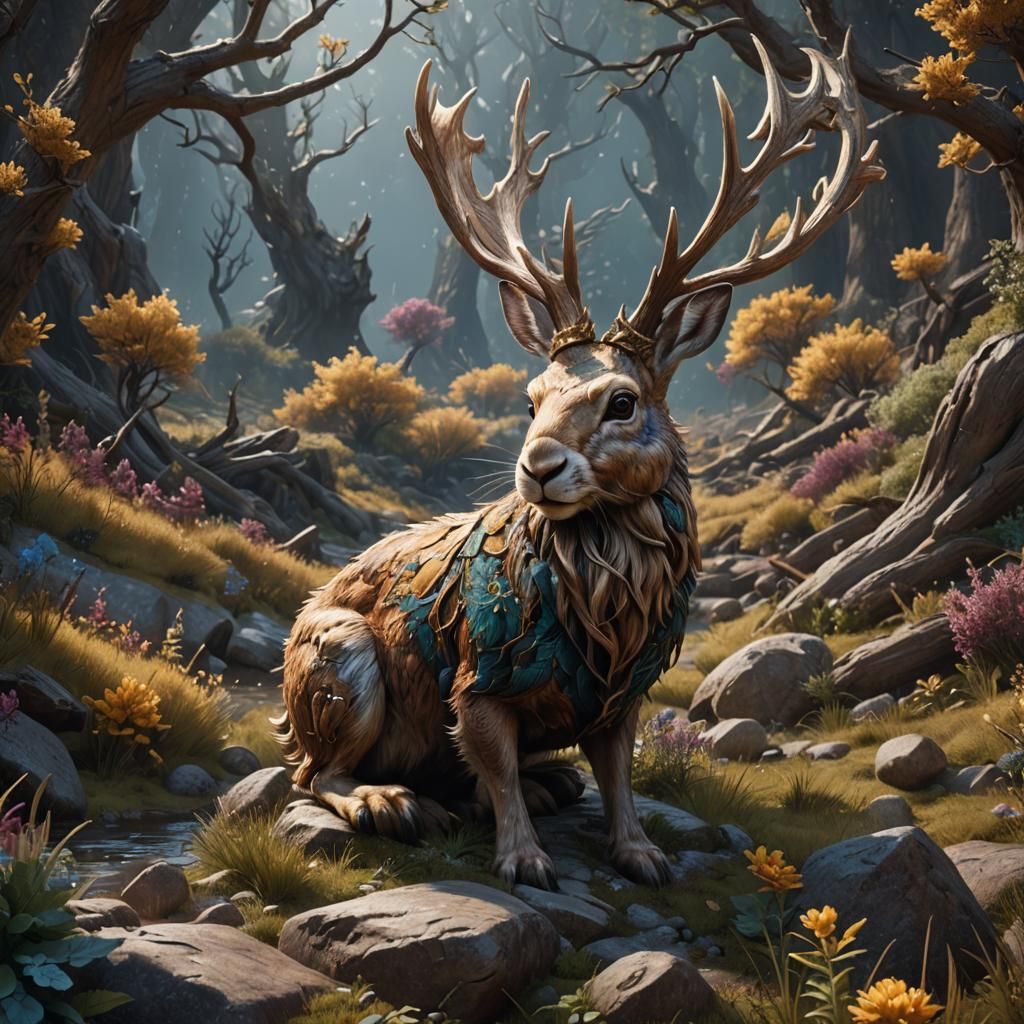 Fantastical Jackalope in Detailed Matte Painting