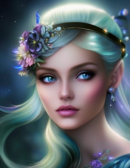 Gorgeous Elf Supermodel with Iridescent Highlights
