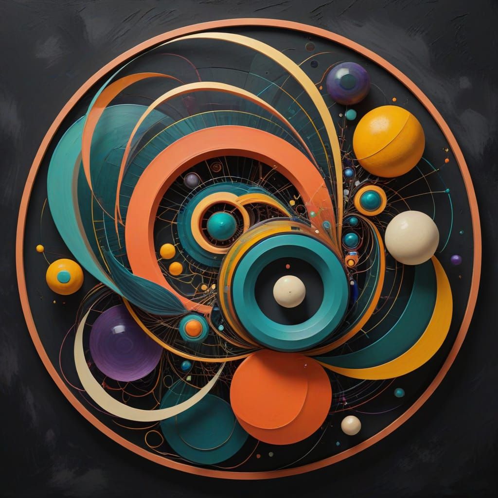 Geometric Abstraction in Vibrant Hues and Deep Charcoal