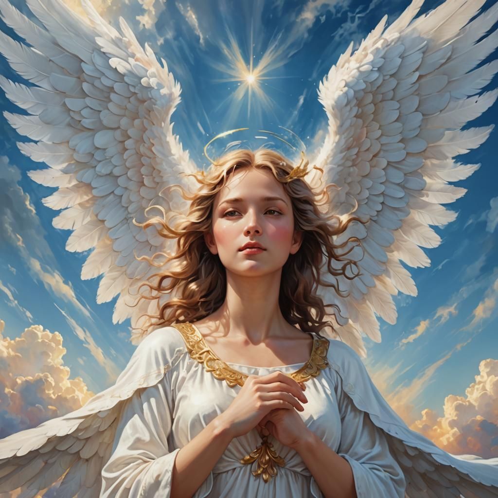 Angel Soaring in Clouds: A Digital Painting