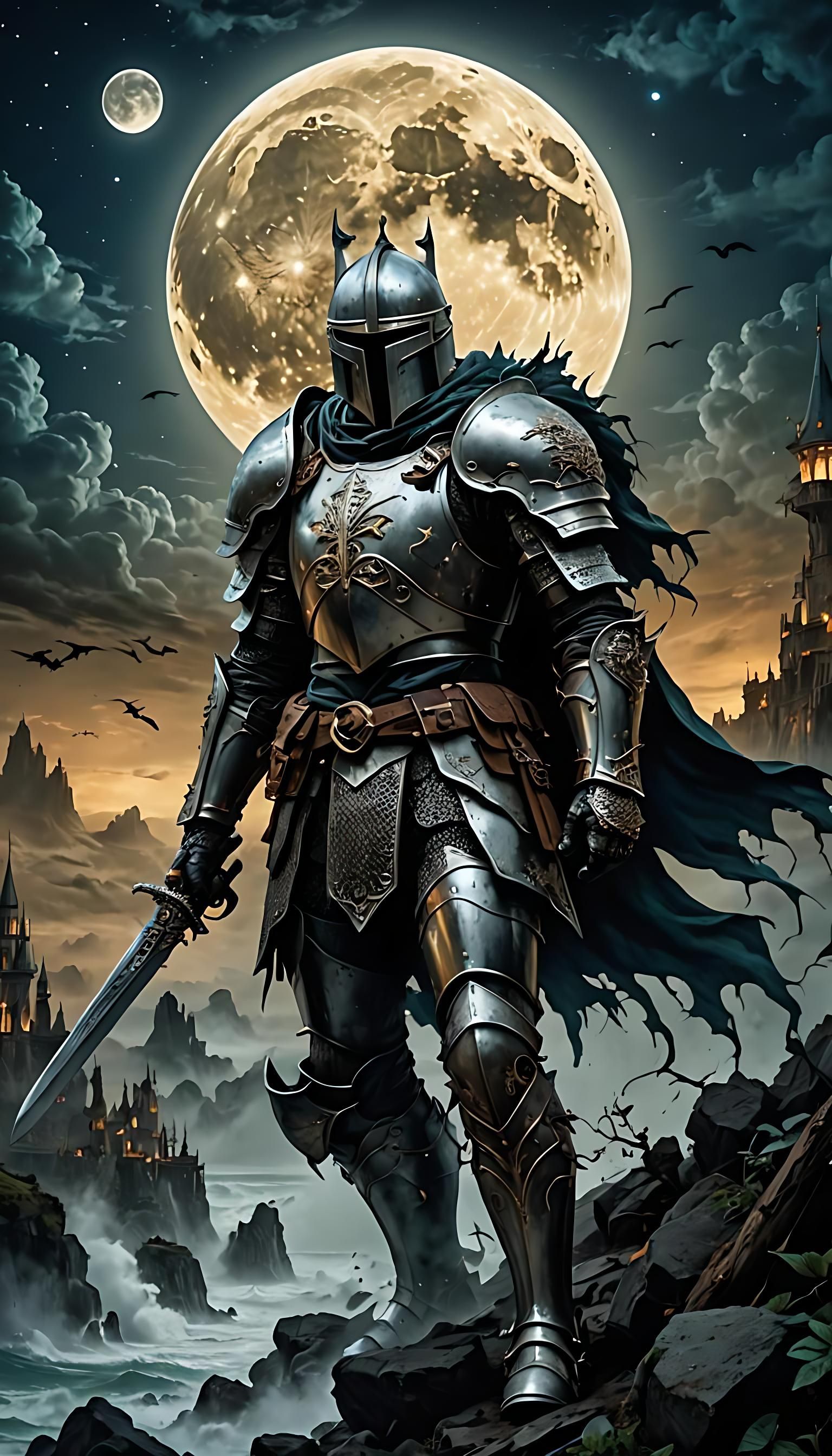 Knight in Moonlight, Digital Art Style