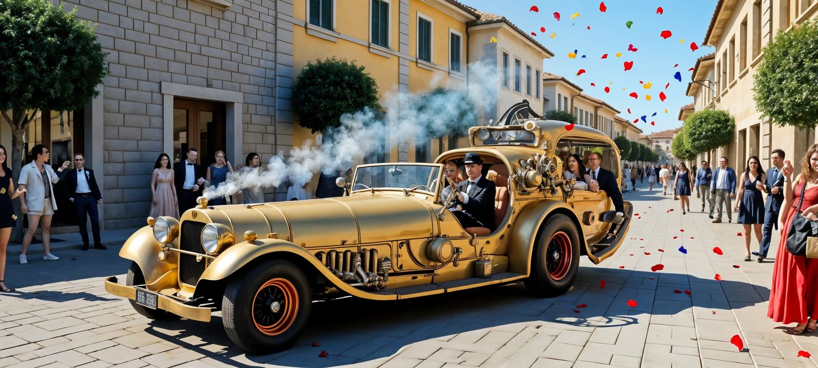 Steampunk Limousine Wedding in Medieval Town
