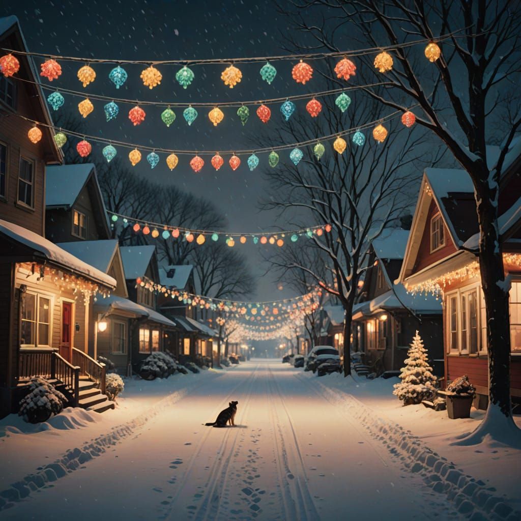 Winter Wonderland Village Scene with Vibrant Lights