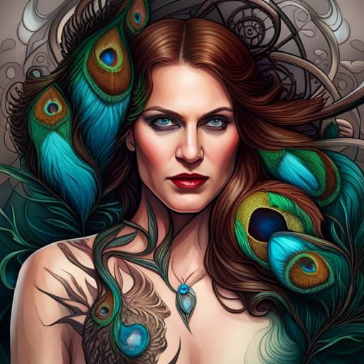Floor Jansen Portrait with Peacock Feathers, Concept Art