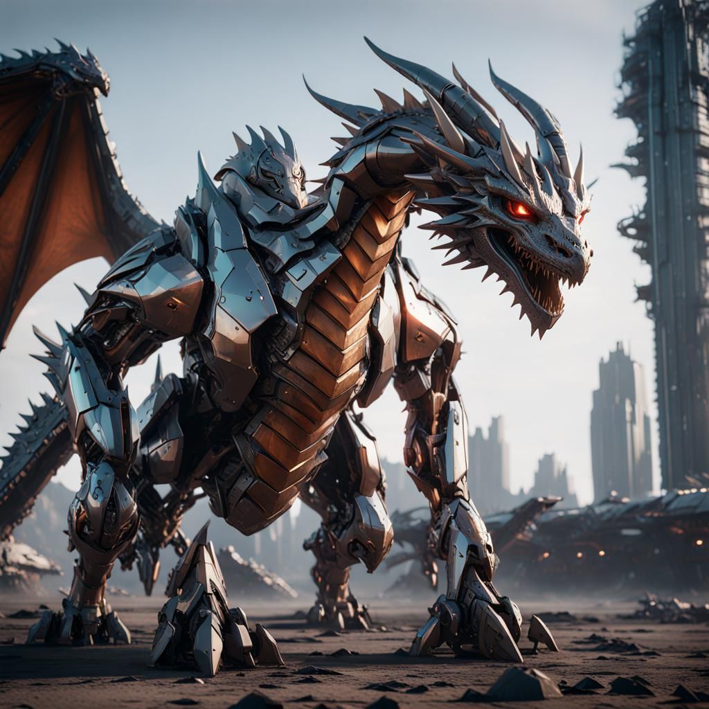 Futuristic Sci-Fi Dragons in Polished Metal