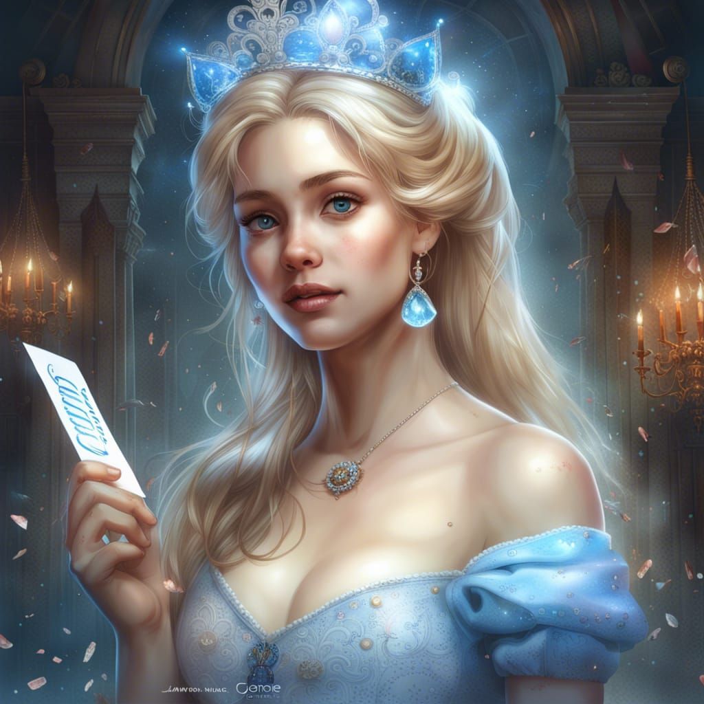 Hyperreal Portrait of Princess Cinderella Holding Sign