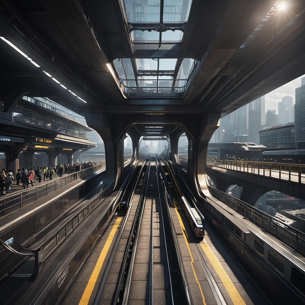 Futuristic Elevated Train Station: Dark Fantasy Concept Art