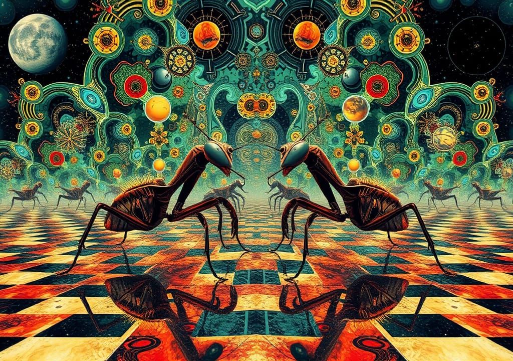 Mirrored Synthbrain Fractal Dreamscape in Avant-Garde Style