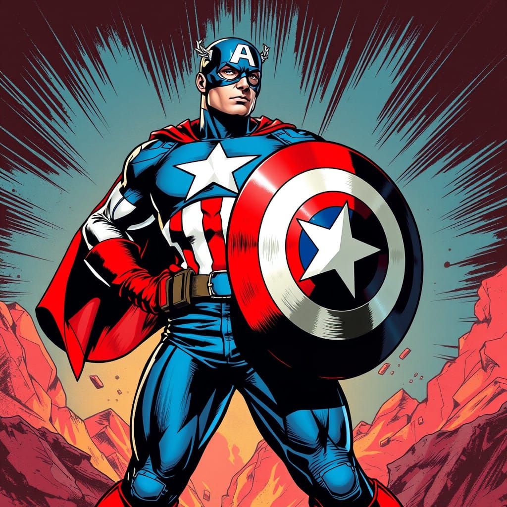 Captain America in Dynamic Comic Book Style