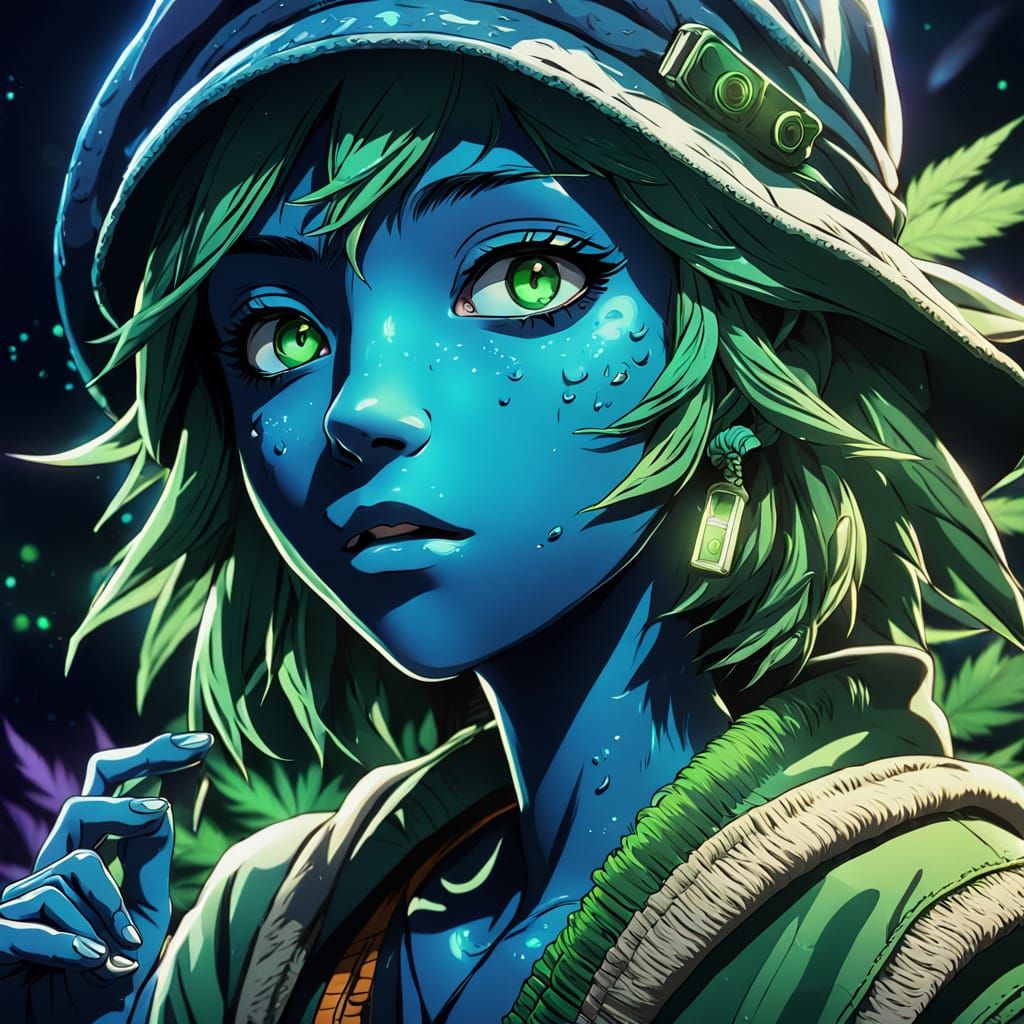 Vibrant Anime Cannabis Blunt with Glowing Accents