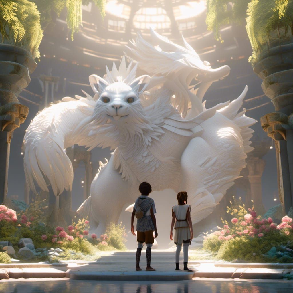 <lora:EthierUnreal V1:1.0> atreju and his friend fuchur in the neverending story experience adventure, 8k resolution amb...