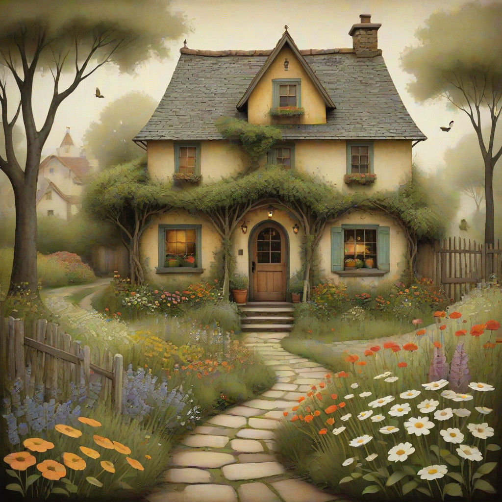 Cozy Folk Art Home with Winding Pathway