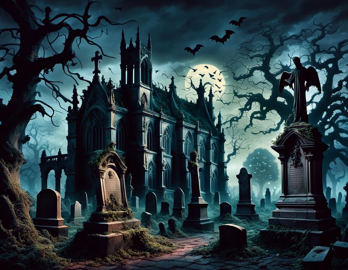 Eerie Gothic Graveyard Scene at Twilight