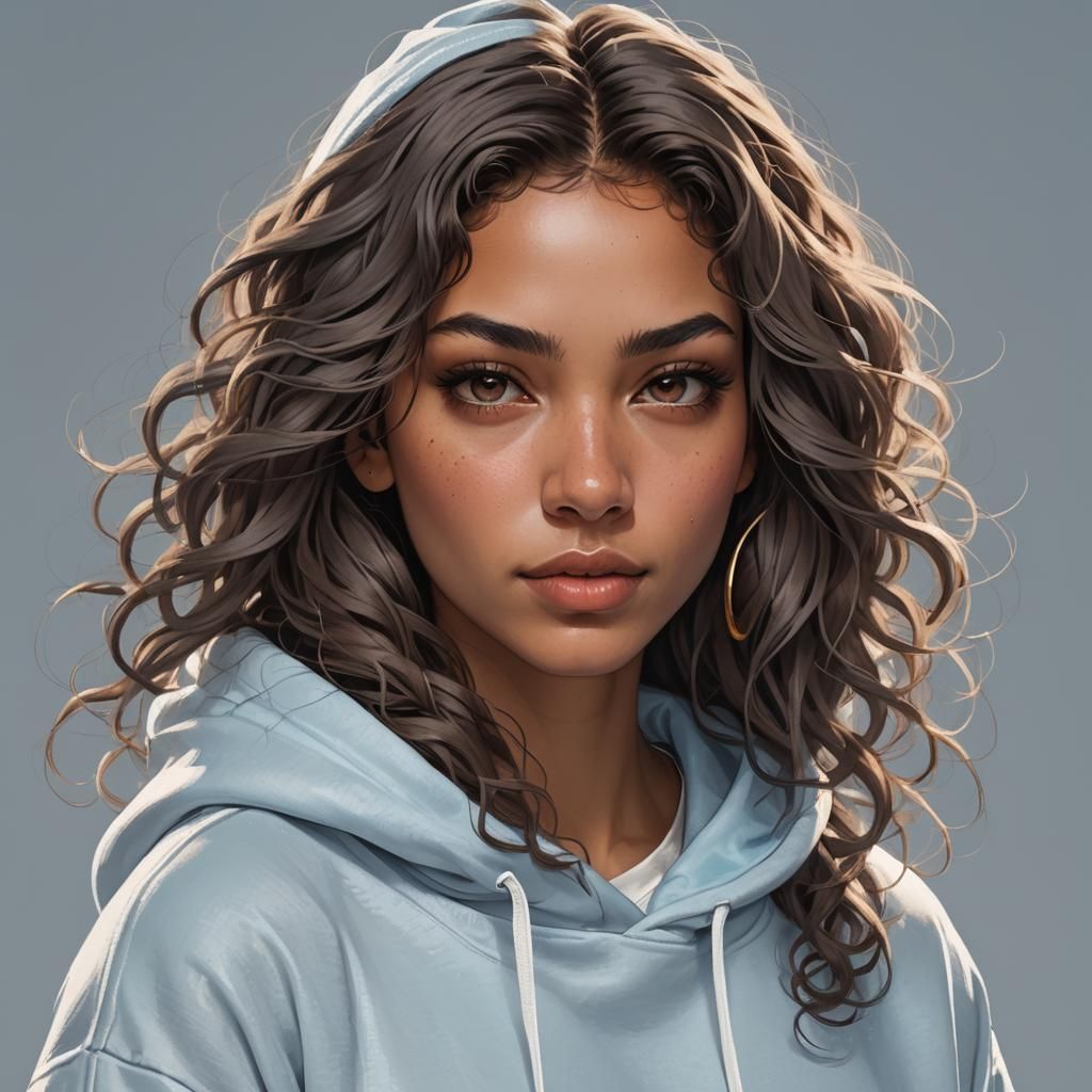 Latina Girl Portrait in Hyperdetailed Digital Art