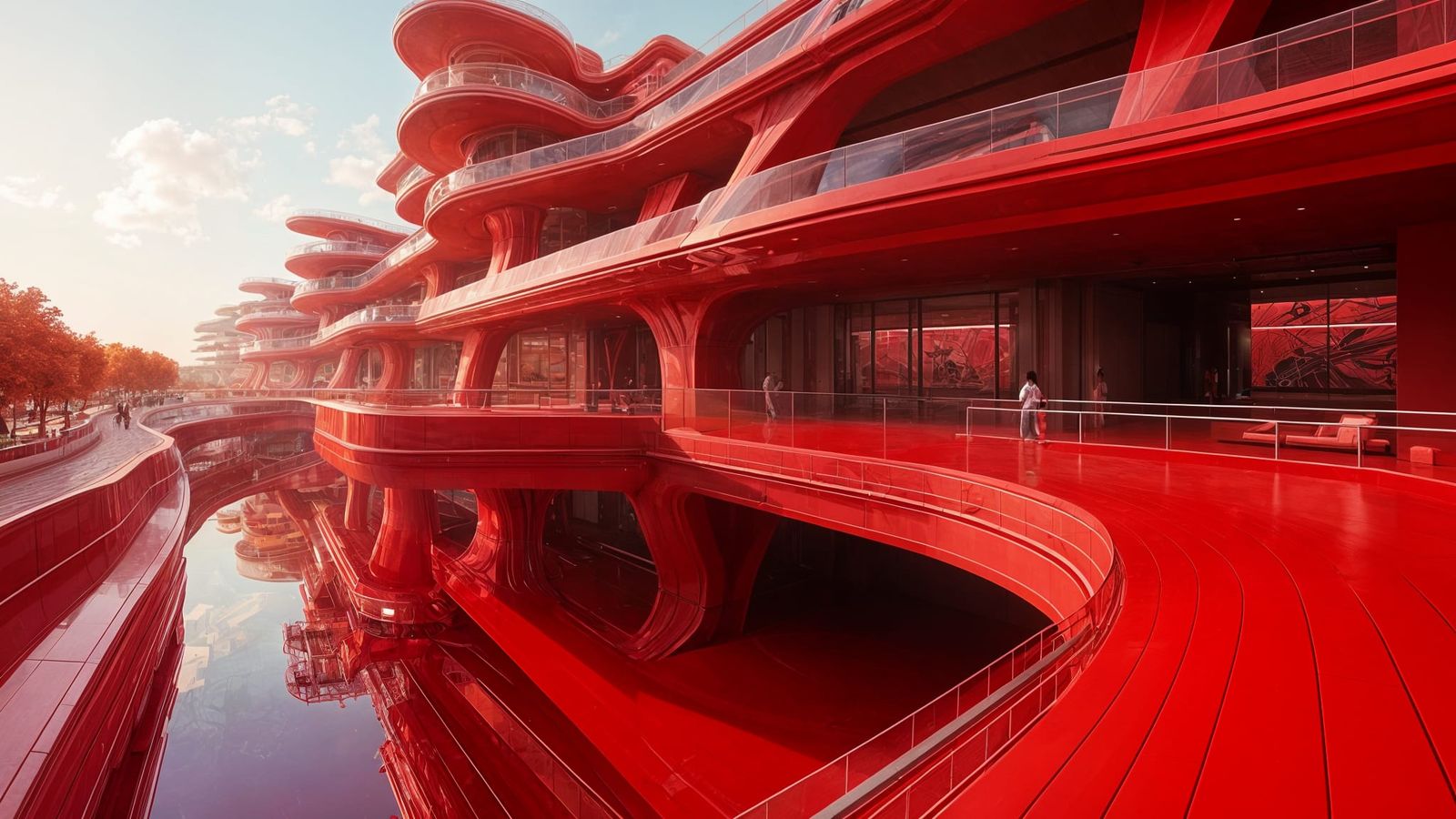 Bold Red Futuristic Geometric Structure