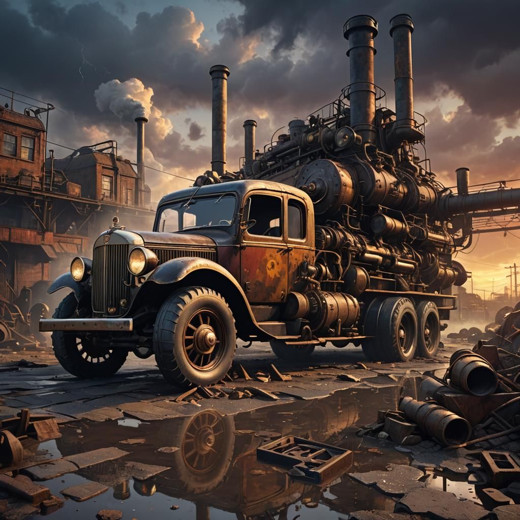 Dieselpunk Car in Grimdark Industrial Wasteland