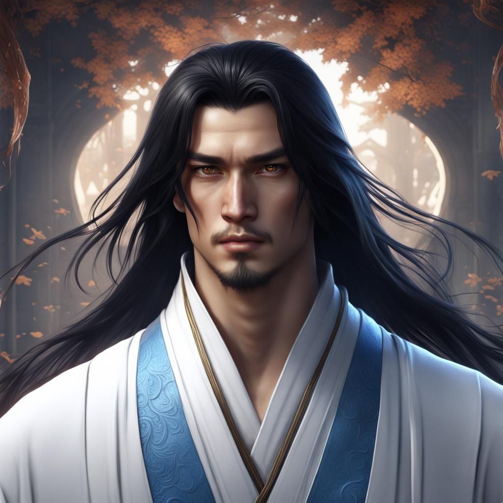 Handsome Xianxia Male in White and Blue Robes
