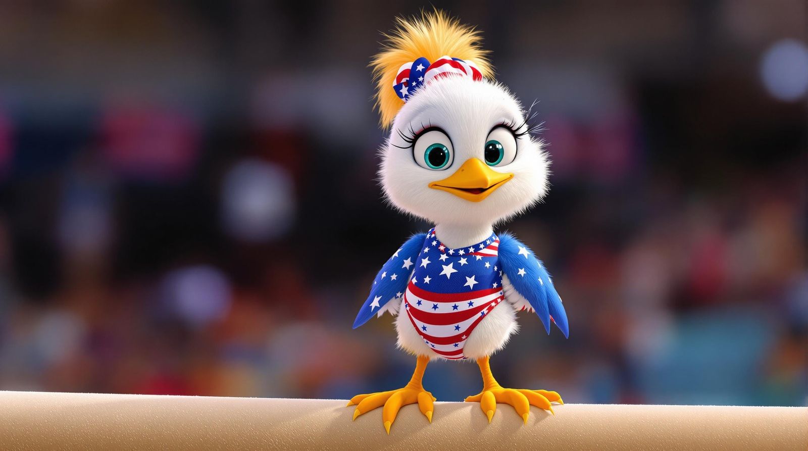 CGI Cartoon Bird in American Gymnast Costume