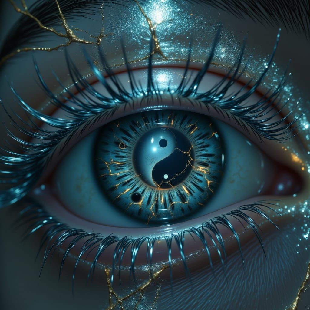 Macro Woman's Eye with Yin Yang Symbolism
