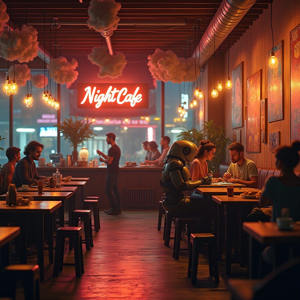 Vibrant NightCafe Hub of Creativity in Bustling Metropolis