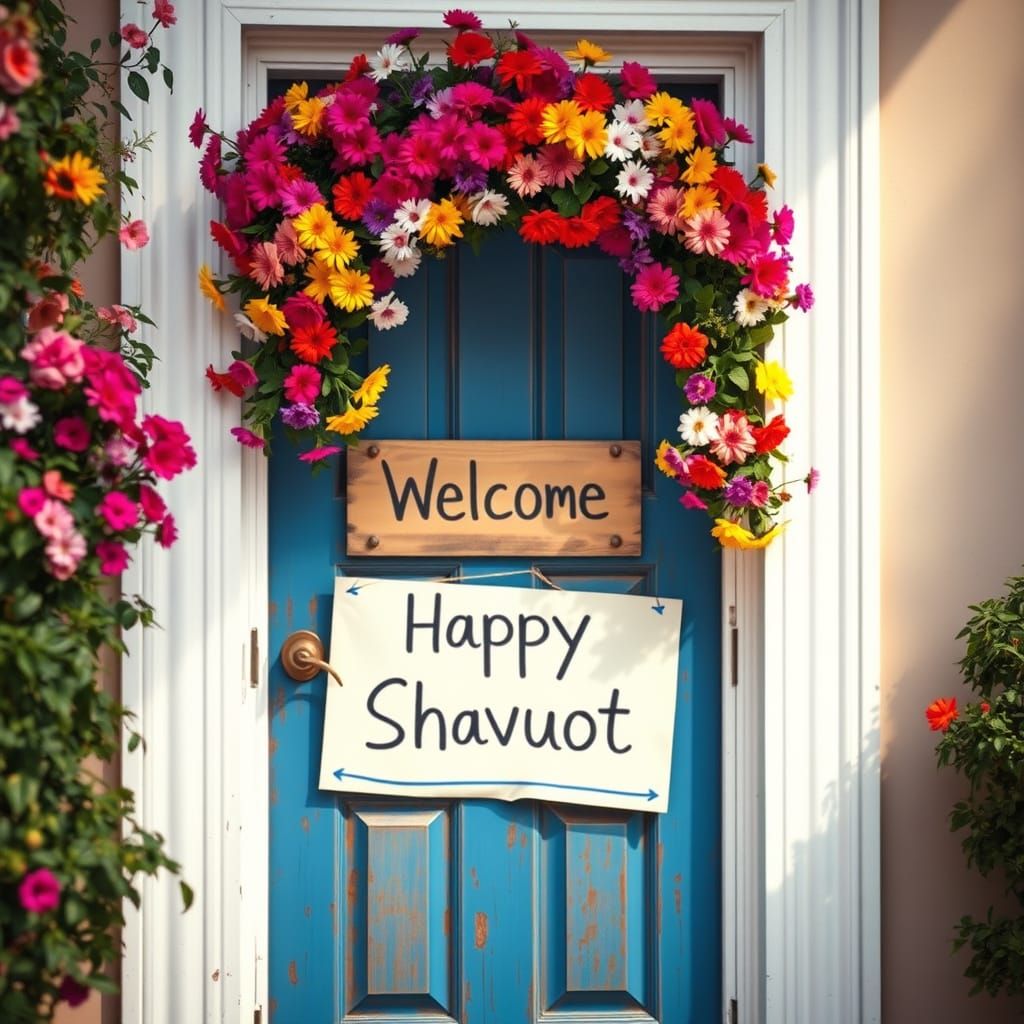 Door Decorated for Shavuot Celebration