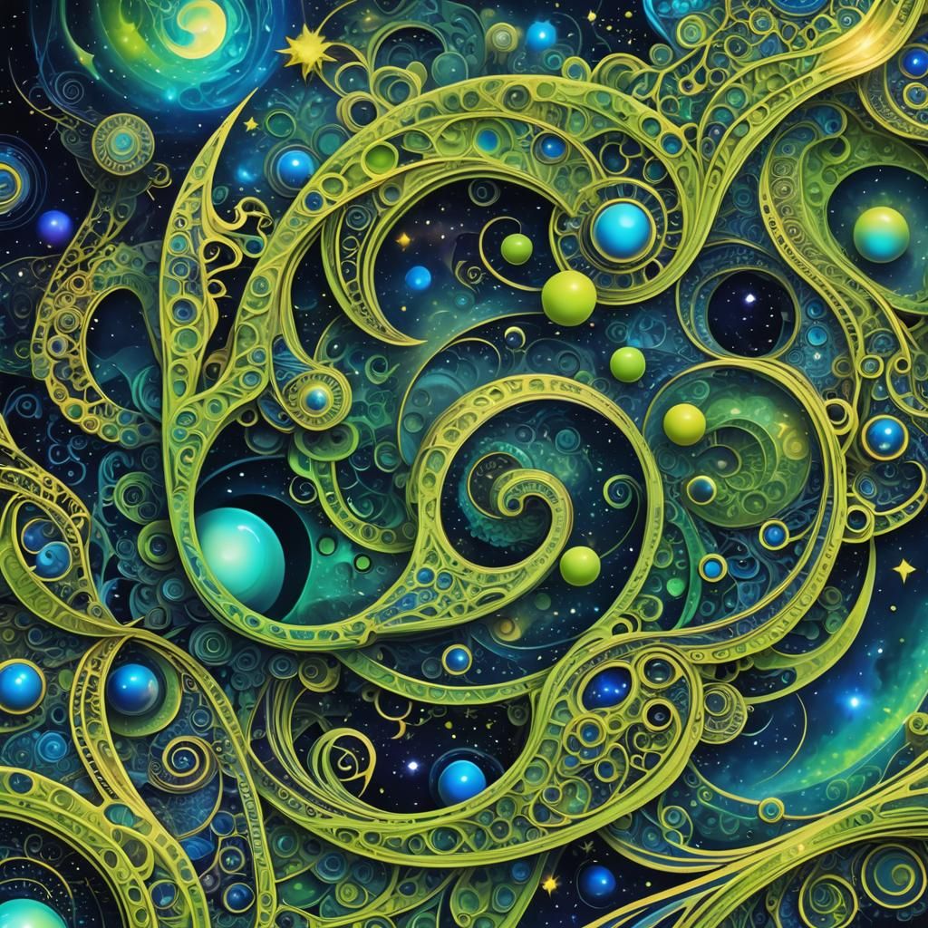 Cosmic Astral Illustration with Fractal Zentangle Patterns