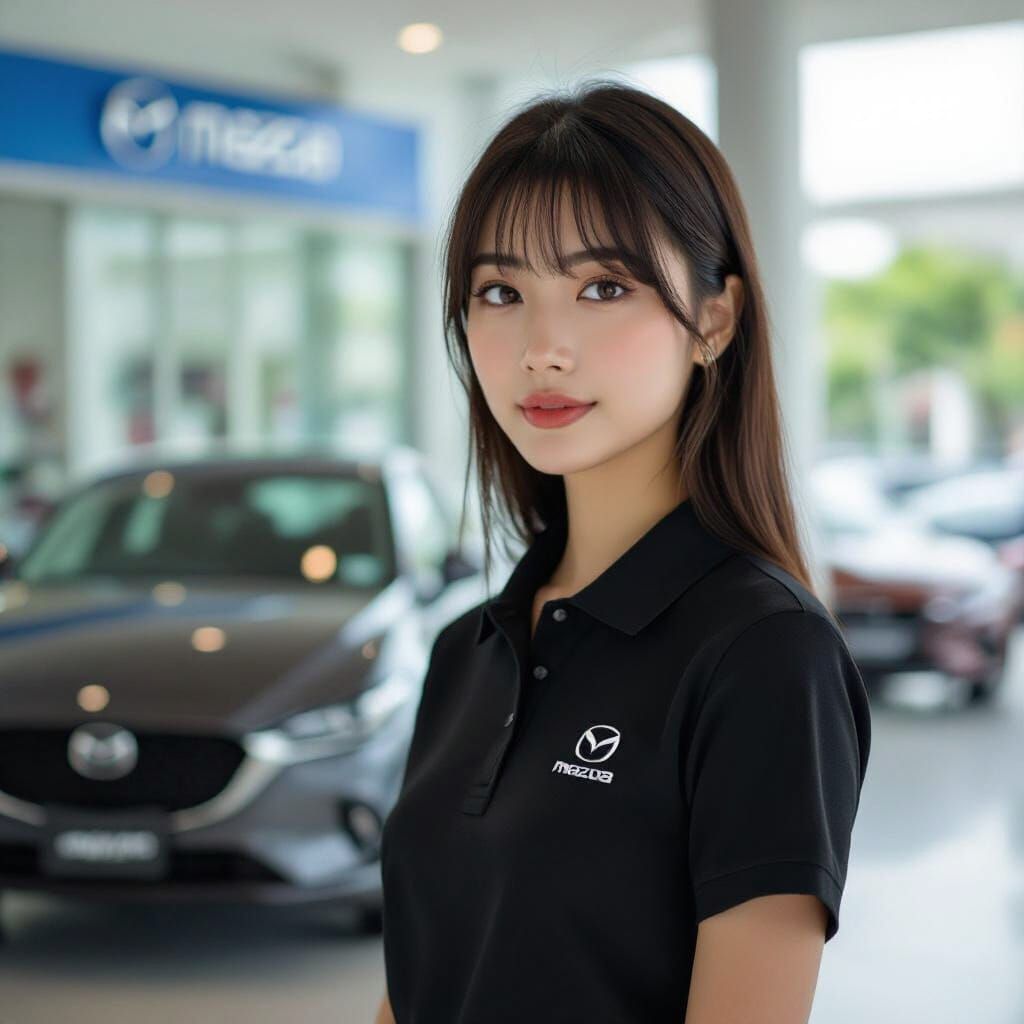 Young Thai Woman in Front of Mazda Showroom