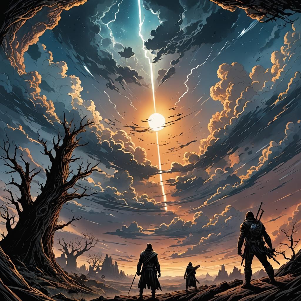 Ominous Skyward Gaze in Comic Book Art