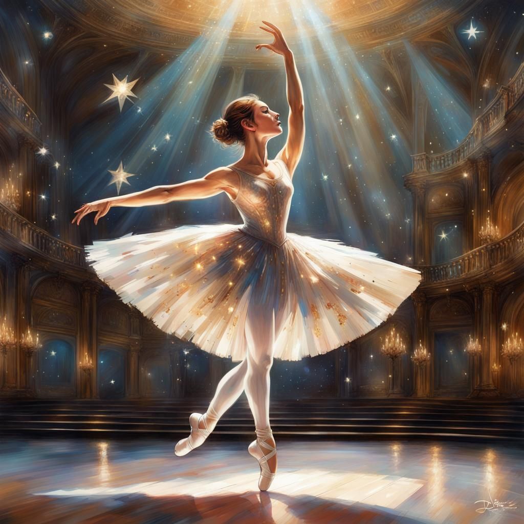 Elegant Ballerina Under Starlight, Classic Art Style