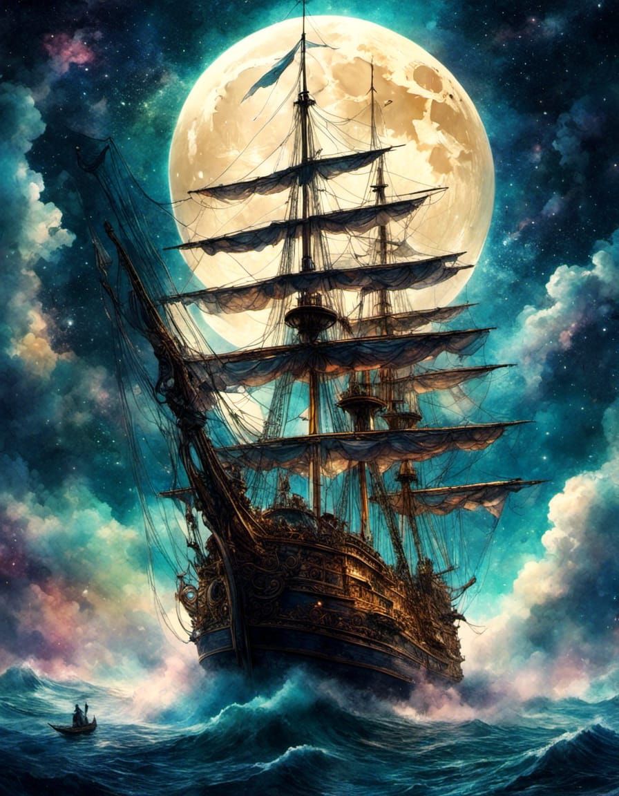 Ethereal Ship Sails the Starry Sky