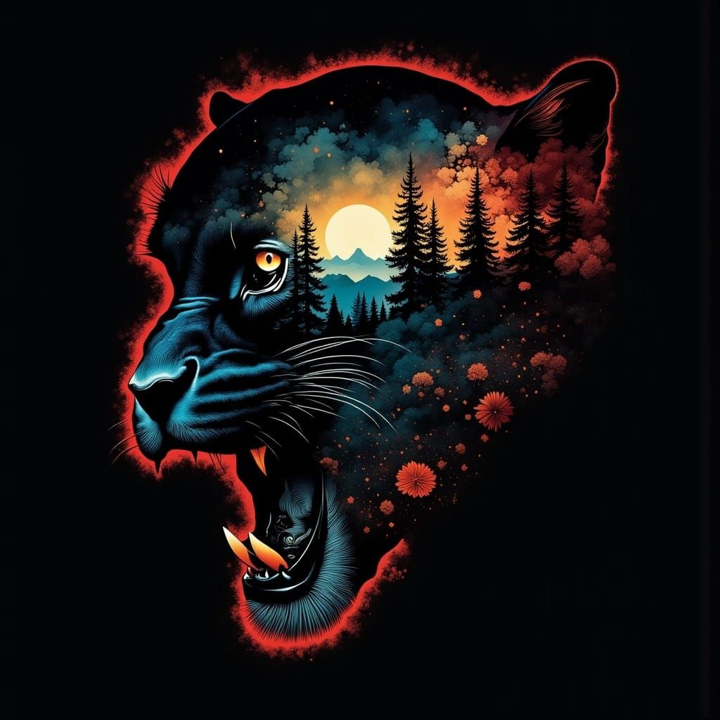 Mystic Black Panther in Double Exposure